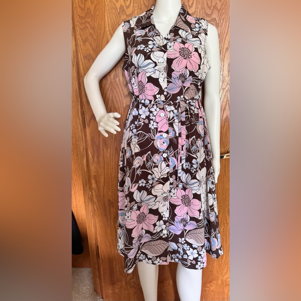 BFA Classics Midi Dress Women Size 12 Floral Button Front Vintage Look